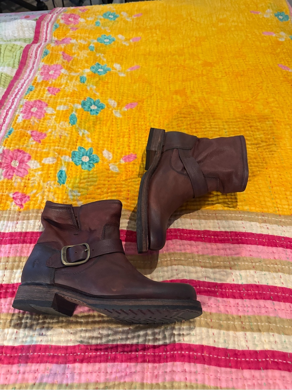 Frye Brown Leather Ankle Boots with Buckle - Picture 2 of 9